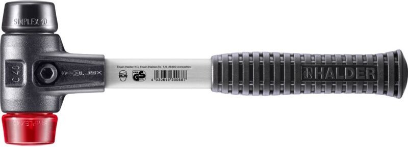 SIMPLEX-Schonhammer, Gummikomposition / Plastik mit verstärktem Tempergussgehäuse und Fiberglasstiel D=40 mm 3726.040