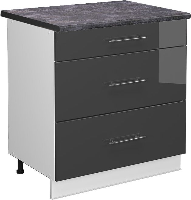 Vicco - Küchenunterschrank Fame-Line, Anthrazit Hochglanz, 80 cm mit 3 Schubladen, ap Anthrazit