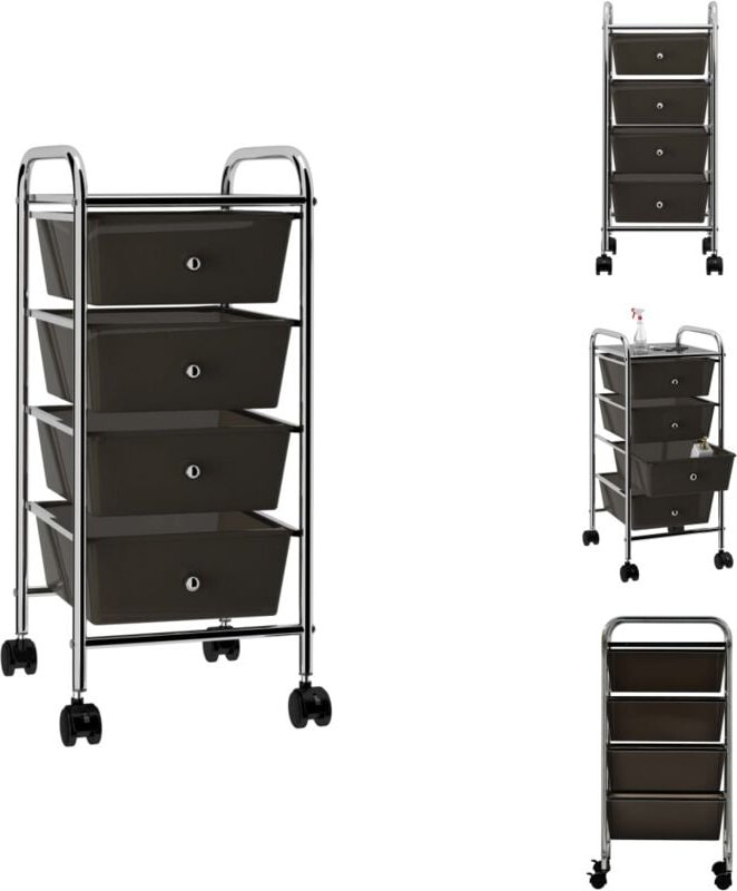 Rollwagen & Sackkarren - Living Schubladenwagen mit 4 Schubladen Schwarz Kunststoff