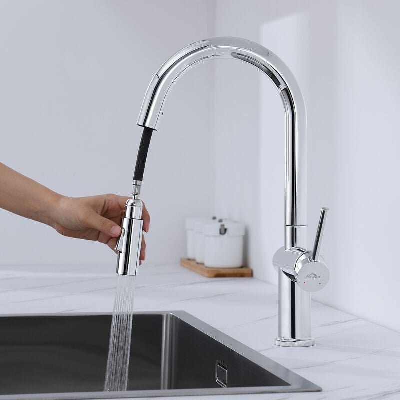 Wasserhahn Küche Ausziehbar Küchenarmatur mit 2 Strahlarten, Armatur Küche 360° Drehbar Einhebelmischer, Spültischarmatu...