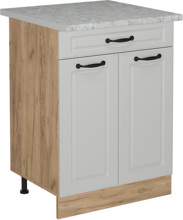 Vicco - Küchenunterschrank R-Line, Weiß Landhaus, 60 cm ap Marmor