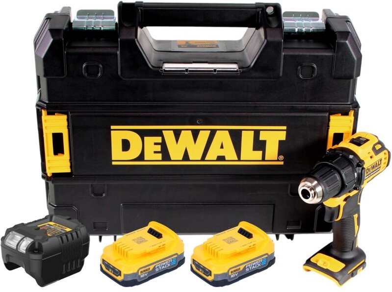 DeWalt DCD 708 E2T Akku Bohrschrauber 18 V 65 Nm Brushless + 2x Powerstack Akku 1,7 Ah + Ladegerät + TSTAK