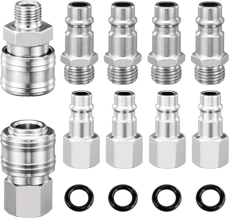 Druckluftkupplung 1/4 Zoll Pneumatische Anschlüsse, 10 Stück Druckluft Schnellkupplung Außengewinde Innengewinde für Dru...