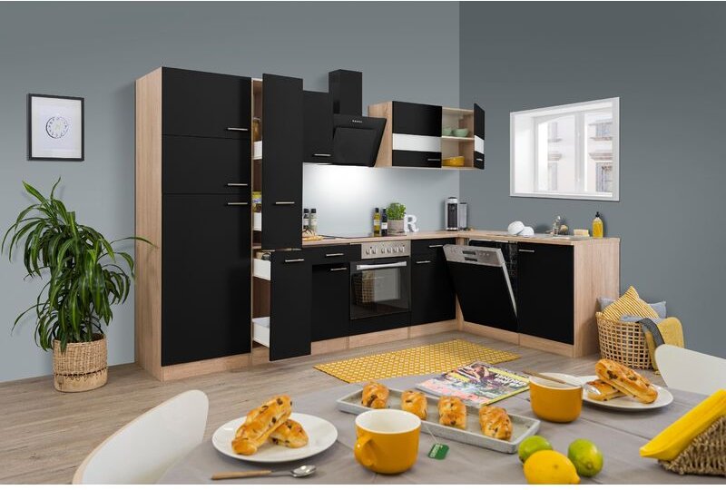 Küche Küchenzeile Leerblock Winkelküche Eiche Schwarz Merle 310x172 cm Respekta