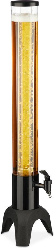 Biersäule mit Zapfhahn, 2,5 l, Getränkespender mit Kühlung, Biertower Garten, Zapfsäule, transparent/schwarz - Relaxdays