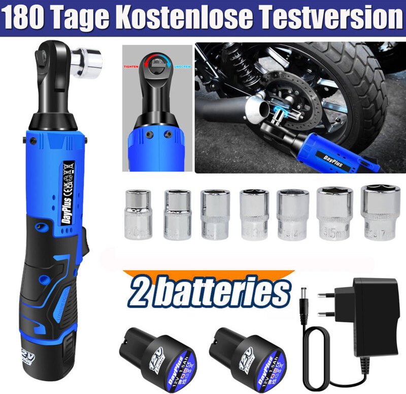 Dayplus - Akku-Ratsche Elektrischer Ratschenschlüssel Kit Schnurloses Ratschenset + 2 Akkus