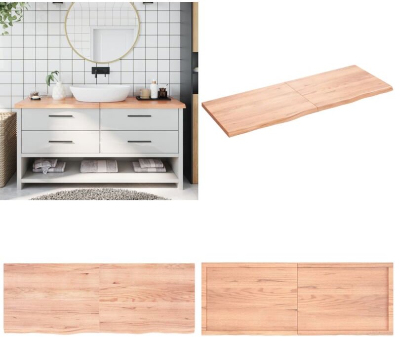 Waschtischplatte Hellbraun 160x60x(2-4) cm Massivholz Behandelt - Eichenholz Platte - Badezimmerstil - Waschtischplatte ...