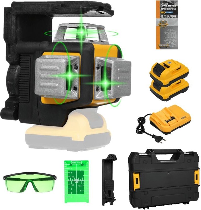 Thumbnail - Green Laser Level, 3x360 3D 12 Linien mit wiederaufladbarem Li-Ionen-Akku, selbstnivellierendes Laserlevel, inklusive Ha...