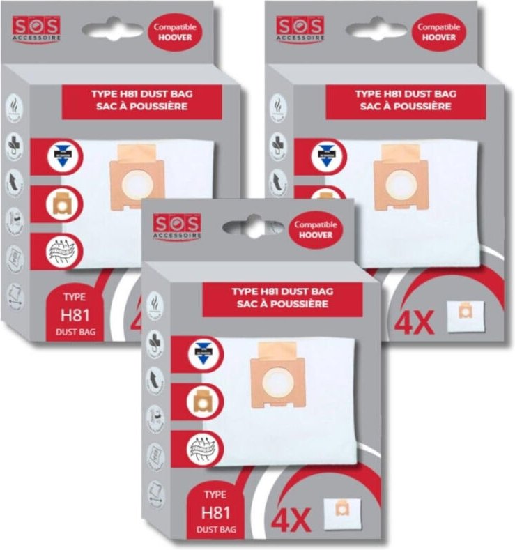 Ersatzteil - SOS Accessoire Lot de 3 boîtes de 4 sacs microfibre H81 pour Aspirateur HOOVER 35601865 - - HOOVER