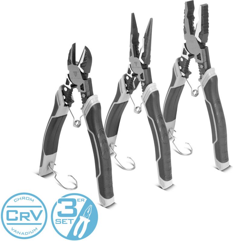 STAHLWERK Zangen 3er Set mit Kombizange Seitenschneider und Flachrundzange