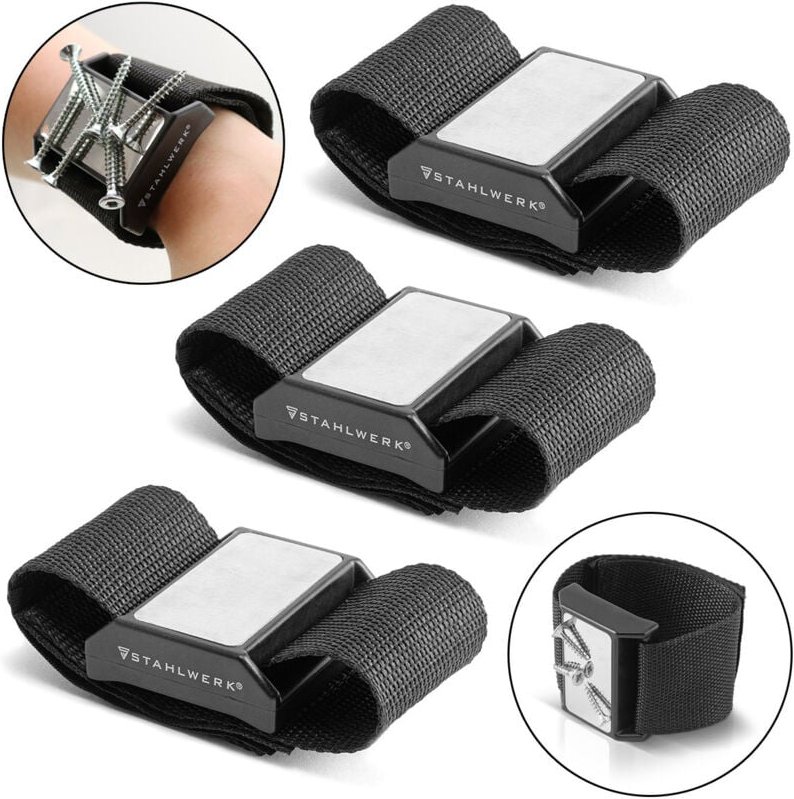 STAHLWERK Magnetarmband für Schrauben und magnetische Kleinteile 3er Set
