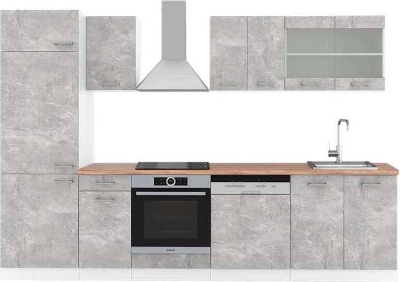 Thumbnail - Vicco - Küchenzeile R-Line, Beton/Weiß, 300 cm , ap Eiche