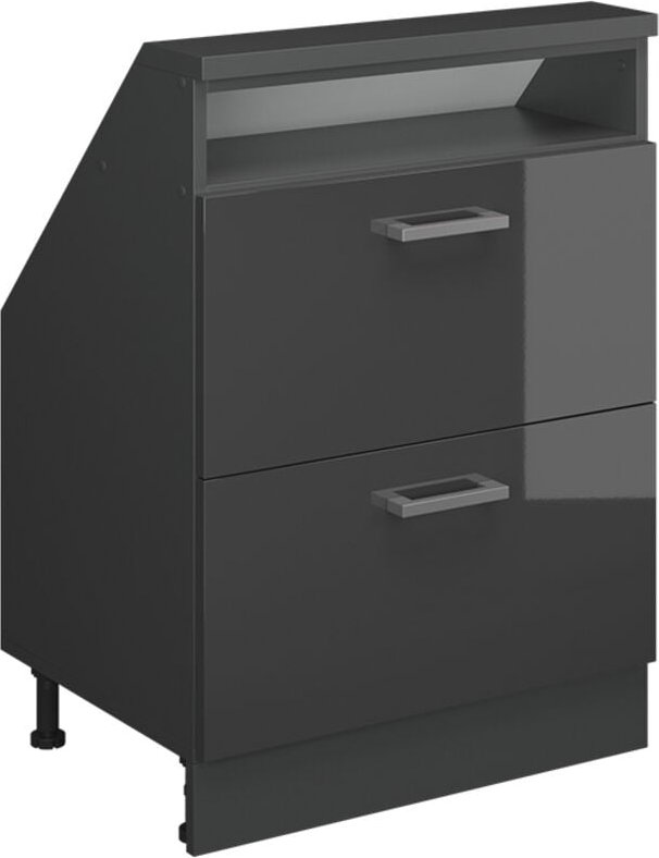 Dachschrägenschrank Rion, Anthrazit Hochglanz/Anthrazit, mit 2 Schubladen, Vicco