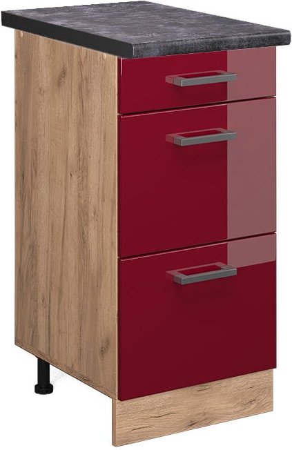 Küchenunterschrank R-Line, Bordeaux Hochglanz, 40 cm mit Schubladen, ap Anthrazit Vicco
