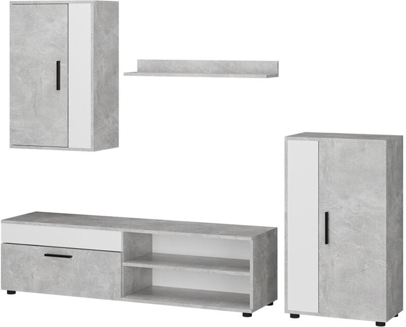 Thumbnail - Wohnwand Berno, Beton/Weiß, set, 4 Teile, Vicco