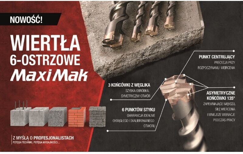 Max Maxi Mak 6-Sharp sds Drill Bit 22x400x540mm, professionelles Werkzeug zum Bohren von Beton und Mauerwerk, hohe Präzi...