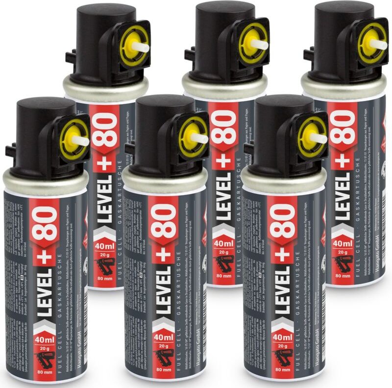Level+ - level+ Gaskartusche 80mm 40ml Fuel Cell Ersatzgas für Stiftnagler L+80 - 6 St.