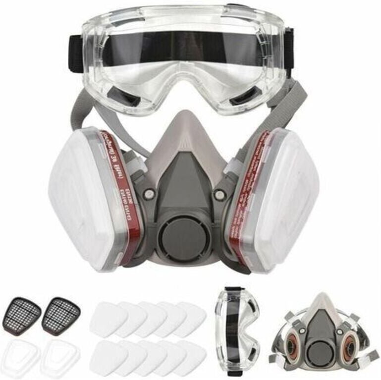 Thumbnail - Wiederverwendbare Halbmasken-Atemschutzmaske 6200, Gasmaske, 1 Maske + 1 Augenmaske + 2 Filterkartuschen + 2 Filterkappe...