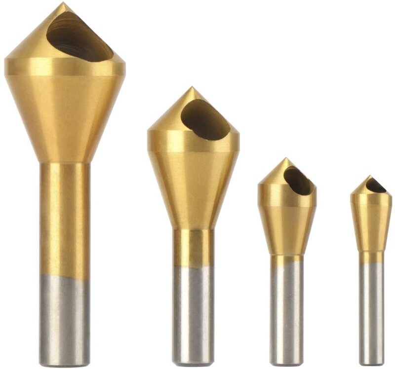 Ersandy - 4 Stück Entgraten, Fasensenker, Senker, 90 ° hss, Titan, Fasenmesser, Senkerbohrer, Metallfasenschraubenwerkze...