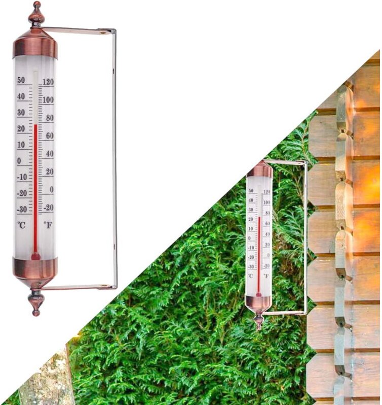 Außenthermometer mit Manometer, Bronze-Effekt – Stilvolles Gartenthermometer für den Außenbereich, geeignet für Außentem...