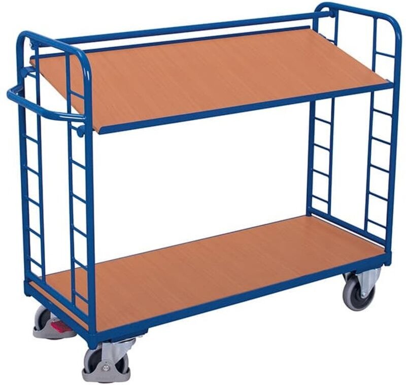 VARIOfit Etagenwagen mit Seiten aus Drahtgitter, Rohrschiebegriff und neigbarem Etagenboden 1650x650mm