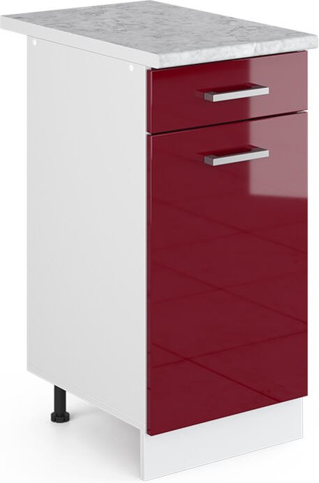 Unterschrank R-Line, Bordeaux Hochglanz, 40 cm mit Schublade, mit Arbeitsplatte Vicco