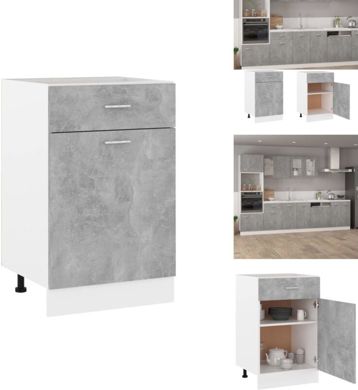 Schubunterschrank Betongrau 50x46x81,5 cm Holzwerkstoff - Küchenmöbel - Holzschrank - Untertischschrank - Grau - Betongr...