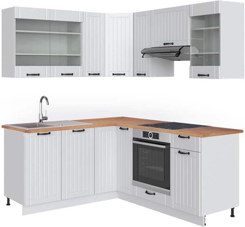 Vicco - Eckküche Fame-Line, Weiß Landhaus/Weiß, 160 x 190 cm , ap Eiche