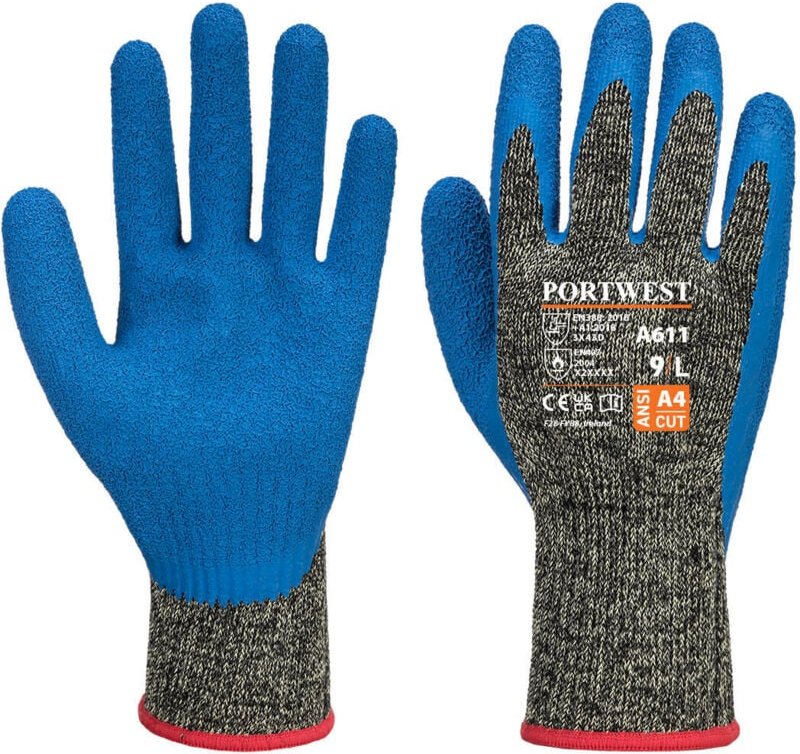 Thumbnail - Schnittschutz-Handschuhe Aramid Latex HR Schwarz/Blau 3XL – Größe 12