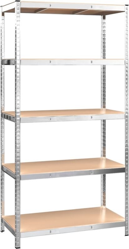 Lagerregal mit 5 Böden Silbern Stahl & Holzwerkstoff Vidaxl