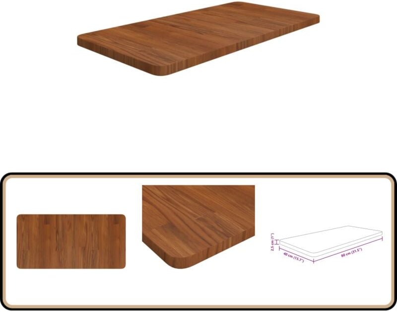 Waschtischplatte Dunkelbraun 80x40x2,5 cm Massivholz Behandelt - Waschtischplatte - Eichenholz Platte - Badezimmersanier...