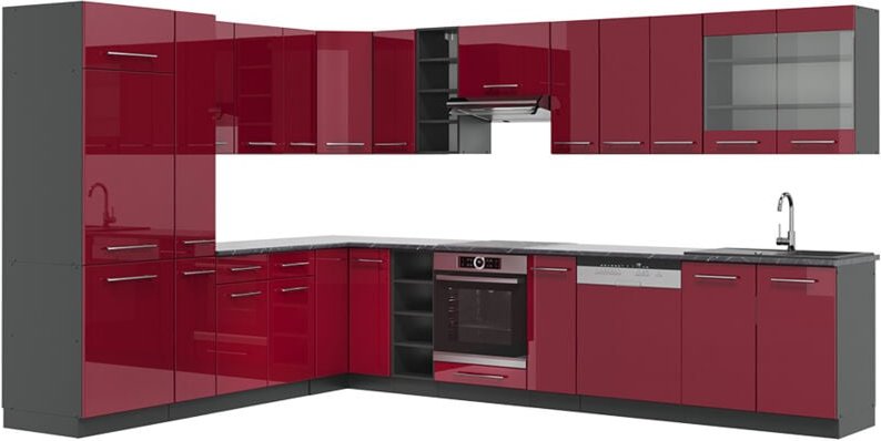 Vicco - Eckküche Fame-Line, Bordeaux Hochglanz/Anthrazit, 347 x 257 cm , ap Anthrazit