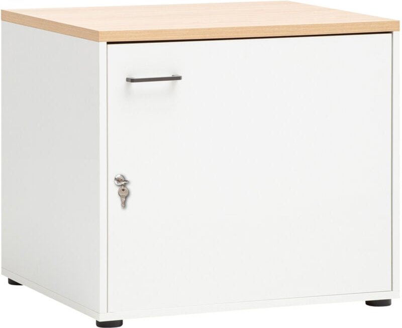 Unterschrank für Waschmaschinenschrank Putzmittelschrank abschließbar in weiß matt mit Eiche STOBY-80