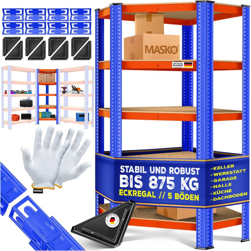 Eckregal Lagerregal Schwerlastregal Kellerregal 180x75x40cm bis 875 kg 5 verstellbare Ablagen MDF-Platten Regal aus Meta...