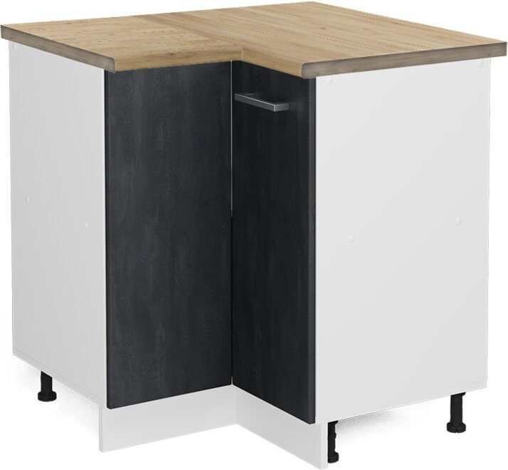 Vicco - Eckunterschrank R-Line, Schwarz Beton, 75.6 cm ap Eiche