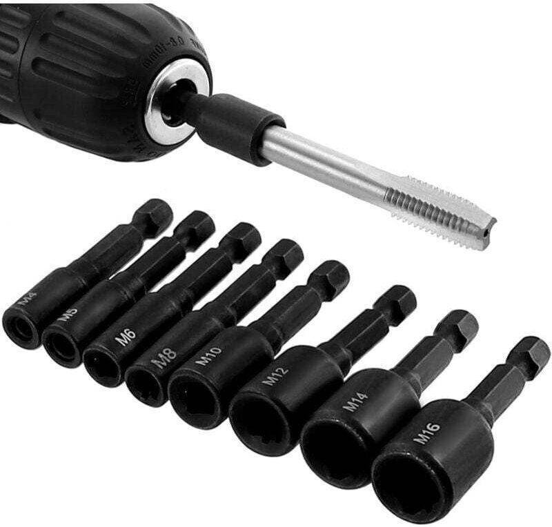 8 Stück 1/4-Zoll-Sechskantschaft-Gewindebohrer-Steckschlüsseladapter, Vierkant-Pilotgewindebohrer-Adapter für elektrisch...