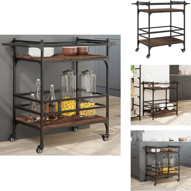 Küchenwagen Braun Eichen-Optik 82x40x78,5 cm Holzwerkstoff - Küchentisch - Küchenschrank - Kücheninsel - Holztisch - Ess...