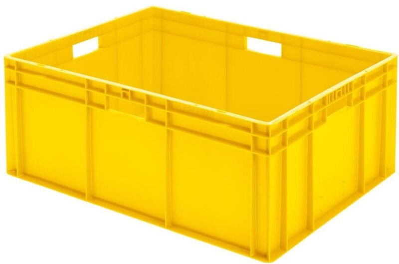 La-ka-pe - Transport-Stapelkasten B800xT600xH320 mm gelb, geschlossen mit Griffloch la-ka-p