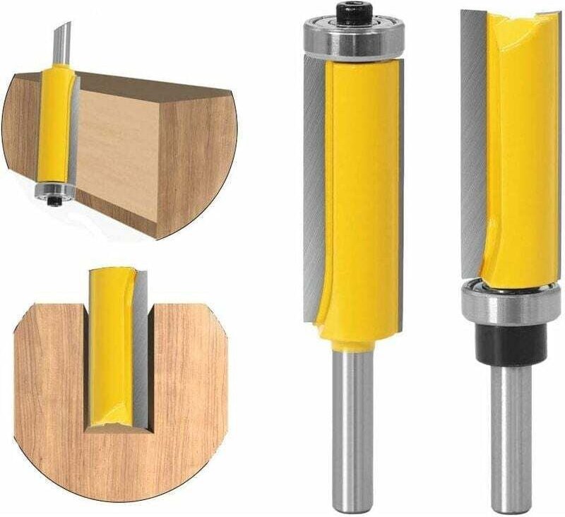 Thumbnail - 8-mm-Schaft-Holzfräser-Set, 2-teiliger gerader Bündigfräser mit Lager, gerader Kopierfräser der langen Serie