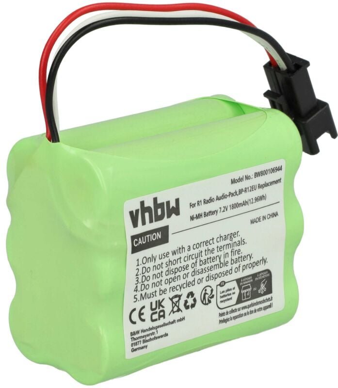 Vhbw - Akku Ersatz für Teac BP-R1, BP-R12EU, BP-R1EU, BP-R2, BP-R5 für digital Radio (1800 mAh, 7,2 v, NiMH)