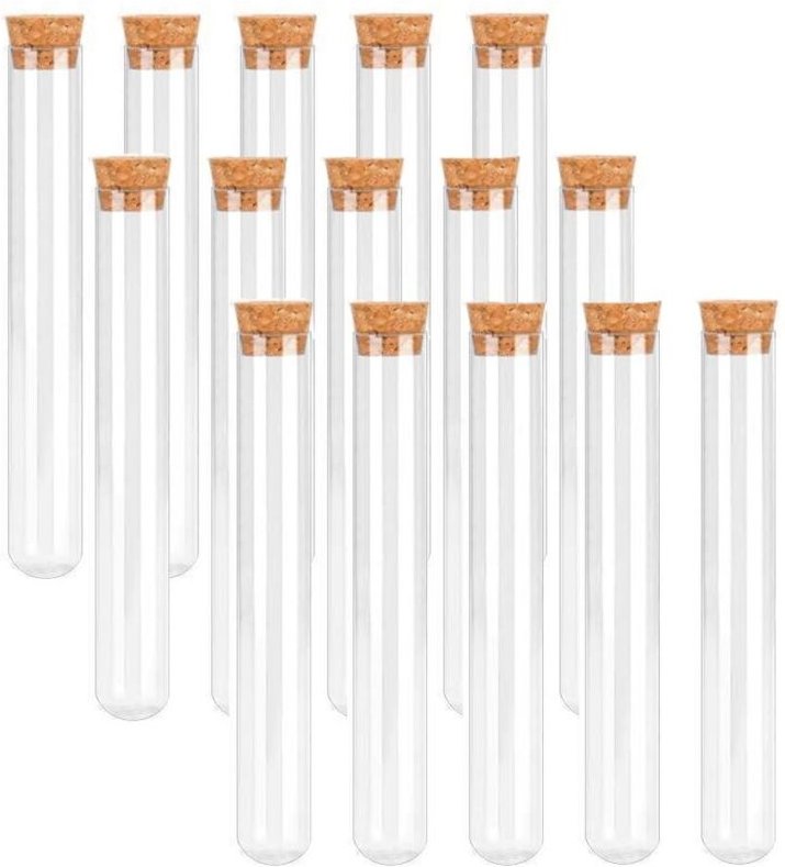 15 Stück reagenzgläser aus Kunststoff, mit Holzstöpseln, Ideale Größe für Blumen, Gewürze, Hochzeiten und Gastgeschenke