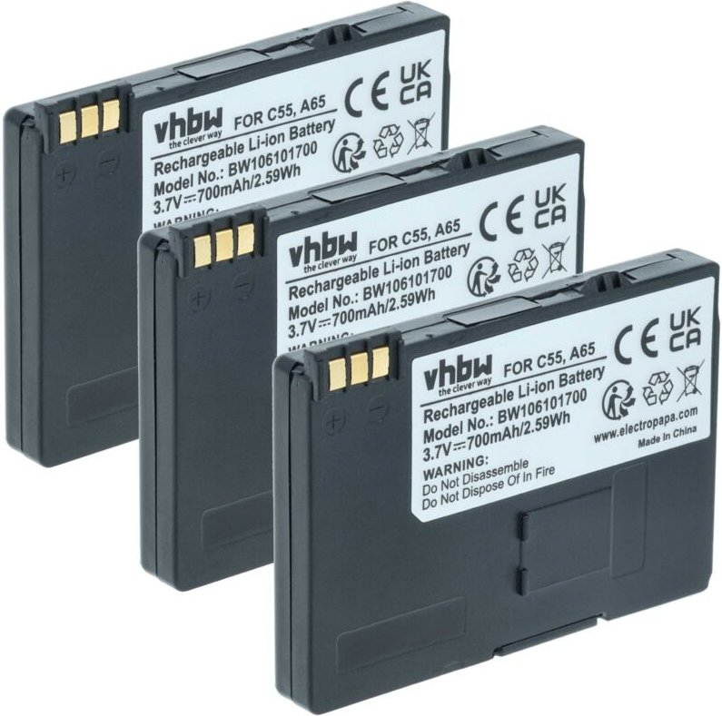 Vhbw - 3x Akku kompatibel mit Telekom T-Sinus 701 schnurlos Festnetz Telefon (700 mAh, 3,7 v, Li-Ion)