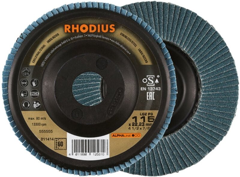 Thumbnail - Rhodius Abrasives - rhodius lgz P3, 10 Stück, 115 mm, Korn 60, Fächerschleifscheibe