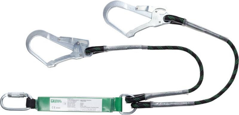 Doppelte Hundeleine mit geflochtenem Seilabsorber und 2 Stahlkarabinern, Öffnung 50 mm FAGUS - EN355 1 m