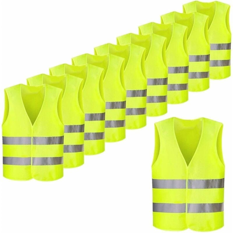 Set mit 10 reflektierenden fluoreszierenden gelben Sicherheitswesten, hohe Sichtbarkeit für Radfahrer, Fahrer, Läufer, M...