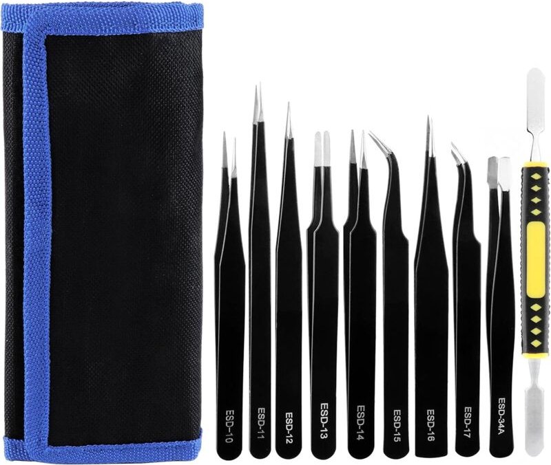 Lntyq 10 Stück Präzisions-ESD-Pinzetten, antistatische Pinzetten, Edelstahlpinzetten für alle Arten von Reparaturen