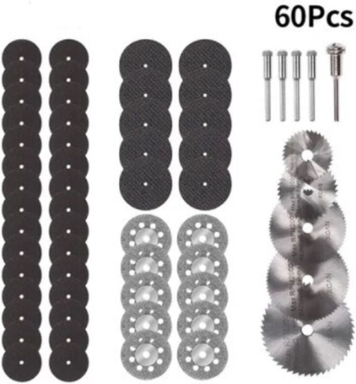 60 Stück Mini-Diamant-Trennscheibe, Mini-HSS-Kreissägeblatt, Mini-Trennscheibe für Holz, Glas, Kunststoff, Metall, Stein