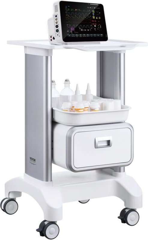 Laborwagen mit 2 Ebenen, Laborwagen mit 1 Schublade und 1 oberem Tablett, mobiler medizinischer Wagen aus ABS-Material, ...