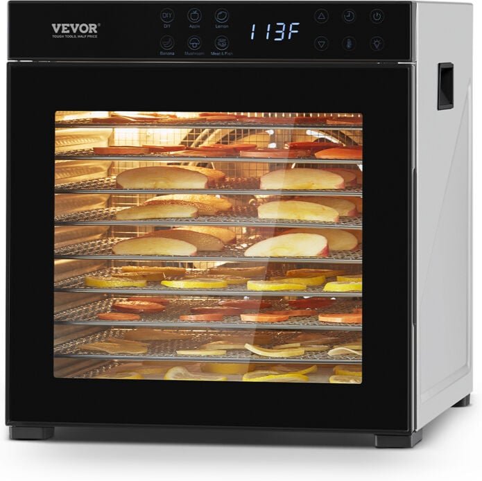 Dörrgerät Dörrautomat 10 Edelstahlschalen, elektrischer 1000 w Futtertrockner mit einstellbarer Temperatur, Gefriertrock...