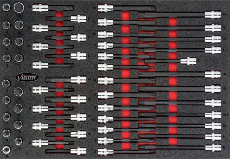 VIGOR Schraubendrehereinsatz Satz, 1/2 (12,5 mm) Vierkant hohl, Innen Keilprofil Ribe-CV, Innen Vielzahn Profil XZN, 58-...